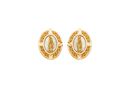 Two Tone Plated Filigree Virgin Mary Earring